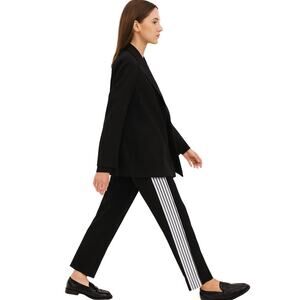No Comment wide leg trousers, high rise fit with bold white side stripes Size M
